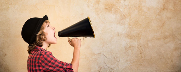 shouting through a megaphone